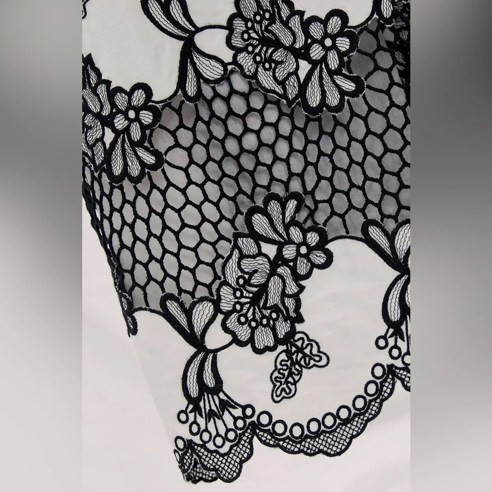 Anthropologie Not So Serious Contrast Embroidered Wrap Maxi Dress White & Black - Picture 2 of 7